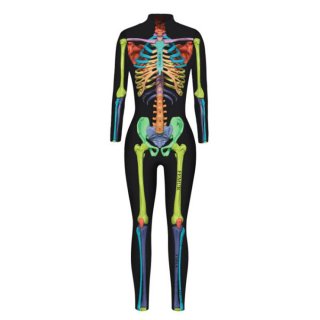 Funny Colorful Bones 3D Printed Unitard Skeleton High Neck Bodysuit Halloween Cosplay Costume N21397 Funny Colorful Bones 3D Printed Unitard Skeleton High Neck Bodysuit Halloween Cosplay Costume N21397