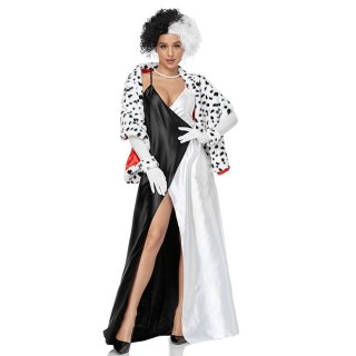 4pcs Sexy Black And White Dalmatians Split Fork Sling Dress Cosplay Halloween Costume N21268 4pcs Sexy Black And White Dalmatians Split Fork Sling Dress Cosplay Halloween Costume N21268