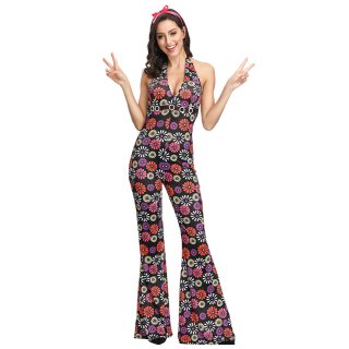 1960s Adult Hippie Hottie One-piece Groovy Disco Dancing Flared Jumpsuit Halloween Costume N19123 1960s Adult Hippie Hottie One-piece Groovy Disco Dancing Flared Jumpsuit Halloween Costume N19123