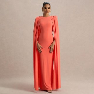 Elegant Cape Evening Dress Polyester Milk Silk Slim Fit Maxi Party Gown Women Formal Occasion Wedding Guest Sleeveless Bodycon High Slit Solid Color Elegant Cape Evening Dress Polyester Milk Silk Slim Fit Maxi Party Gown Women Formal Occasion Wedding Guest Sleeveless Bodycon High Slit Solid Color
