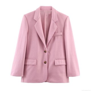 Elegant Pink Women's Oversized Notched Lapel Blazer Jacket Commuter Solid Color Single Breasted Long Sleeve Woolen Texture Outerwear Suit Coat Elegant Pink Women's Oversized Notched Lapel Blazer Jacket Commuter Solid Color Single Breasted Long Sleeve Woolen Texture Outerwear Suit Coat