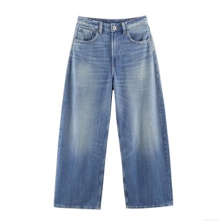 American Vintage High Waisted Wide Leg Jeans Women Washed Denim Straight Trousers With Brown Leather Pockets Streetwear Loose Fit Drape Long Pants American Vintage High Waisted Wide Leg Jeans Women Washed Denim Straight Trousers With Brown Leather Pockets Streetwear Loose Fit Drape Long Pants