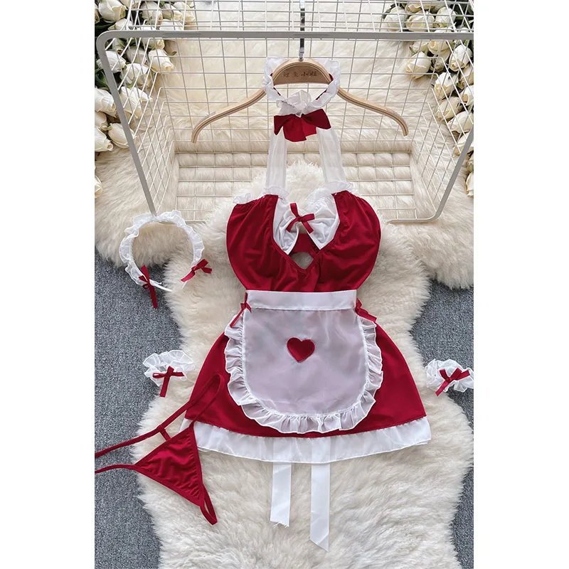 Women's Christmas Sexy Heart - Shaped Bow - Knot Hanging Neck Low - Waist Thong Lingerie Sets