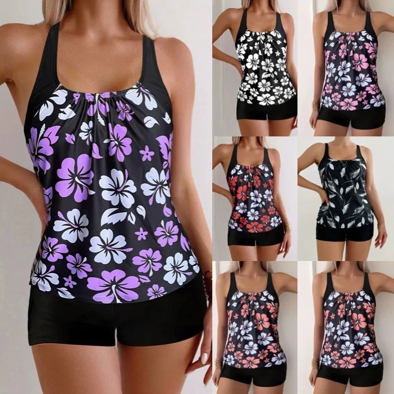 Two piece bikini swimwear for women with flower patterns
