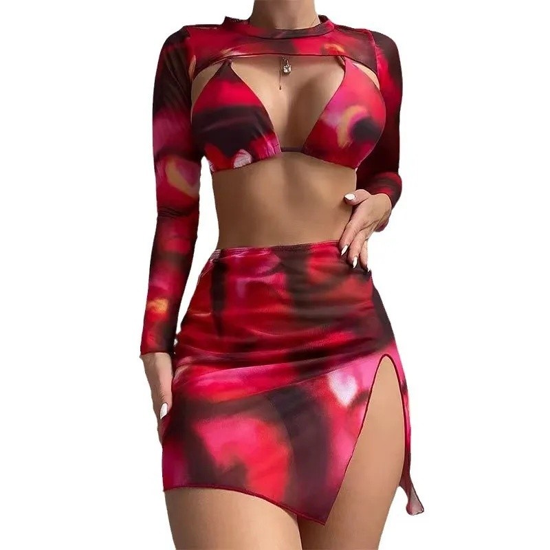 Solid Color Three Piece Bikini Swimwear Sexy Style for Women