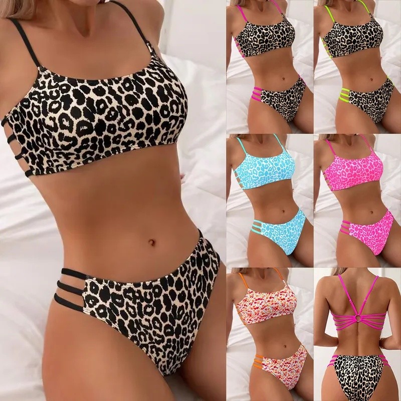 Two piece leopard bikinis for women swimwear