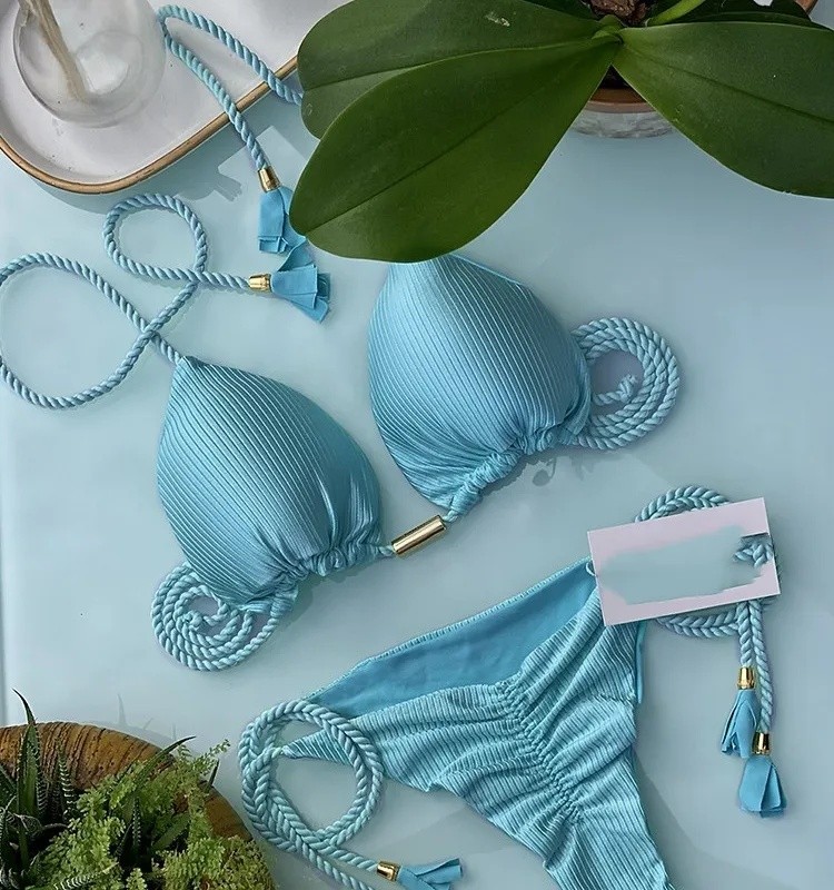 Solid Colored Two Piece Bikini Sets for Women
