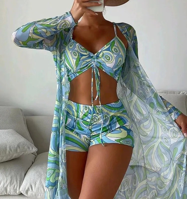 Women’s Color Blocked Three Piece Tankini Sets for Vacation