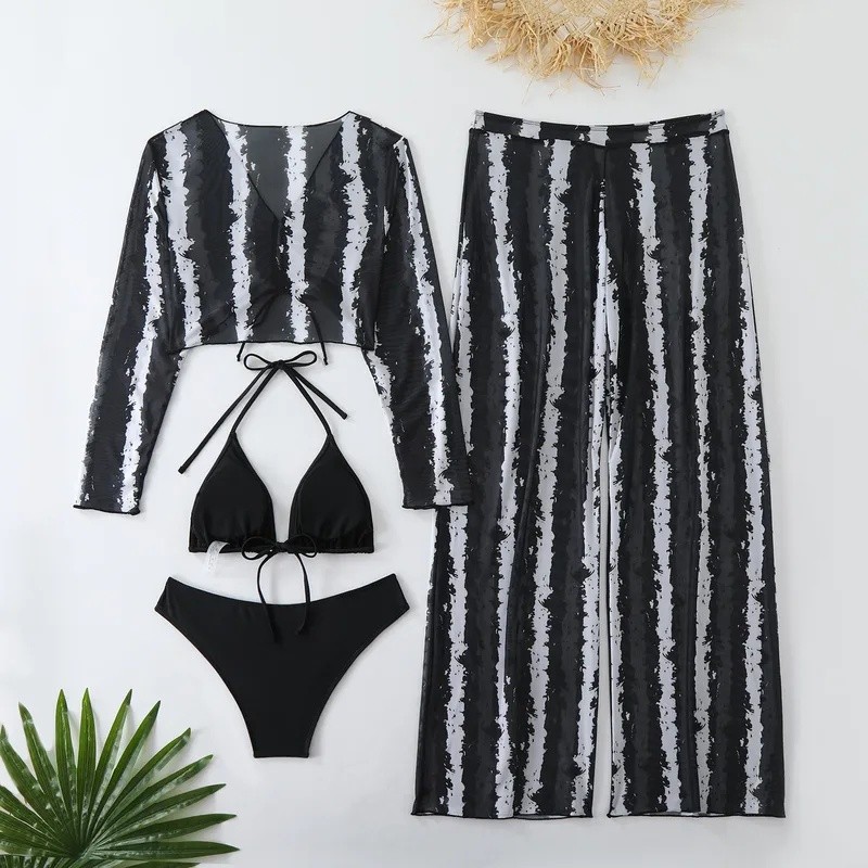 Women’s swimwear sexy three piece solid color bikini ensembles