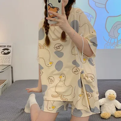Women's New Summer Short - Sleeved Two - Piece Pajama Set: Cartoon Design, High - End Korean Style Home Outwear