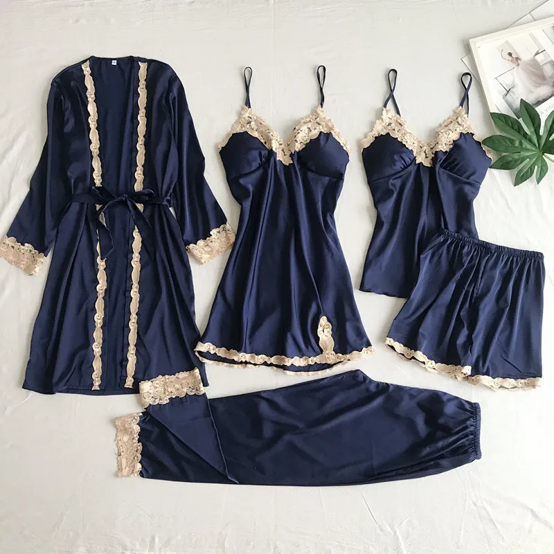 Women's Sexy Imitation Silk Spandex Pajama Set – Solid Color