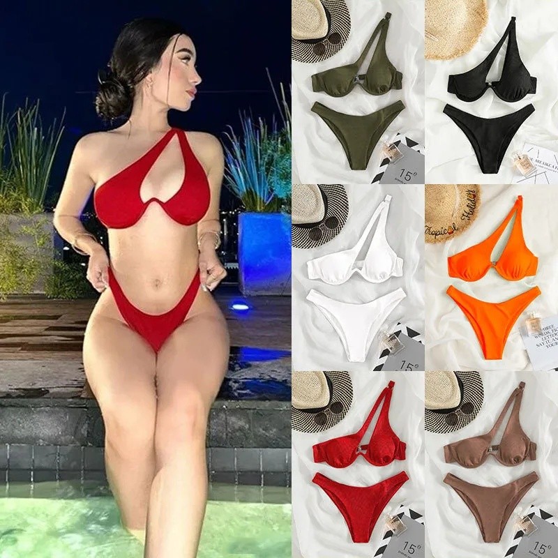 Solid Color Two - Piece Bikini Sets for Women
