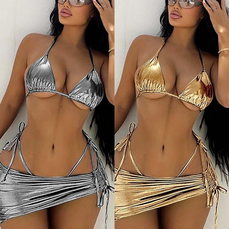 Three Piece Solid Color Sexy Bikini Sets for Women