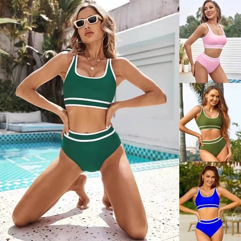 Solid colored two piece bikini swim ensembles for women