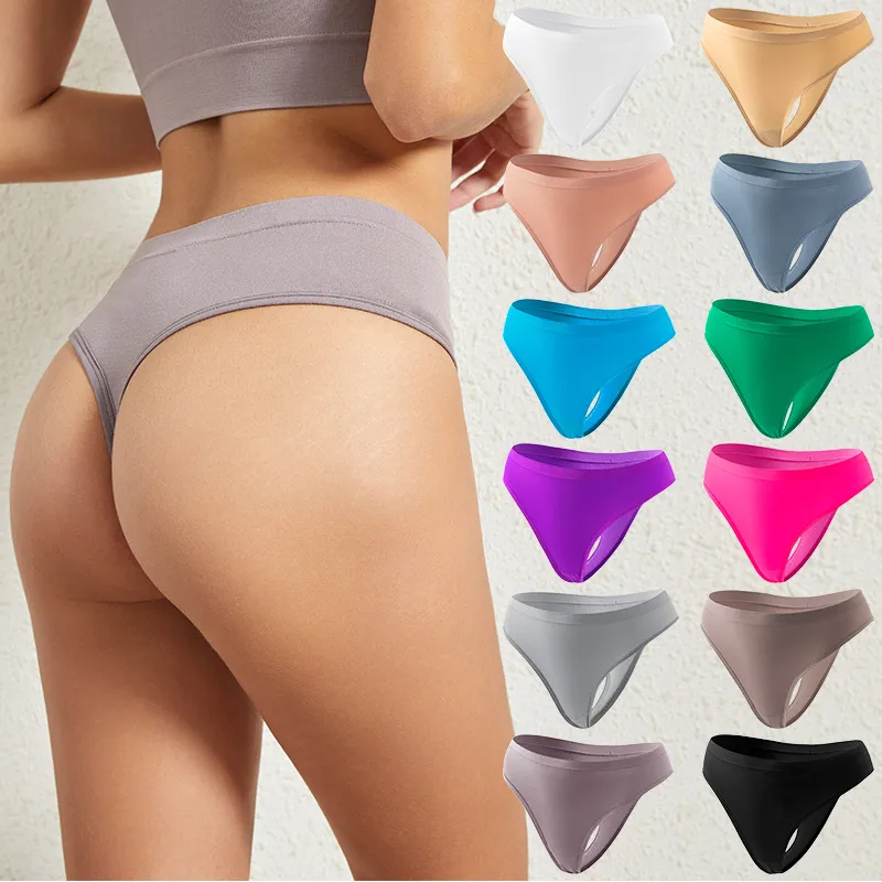 Seamless Quick-Dry Low Waist Thong – Solid Color Panties for Women