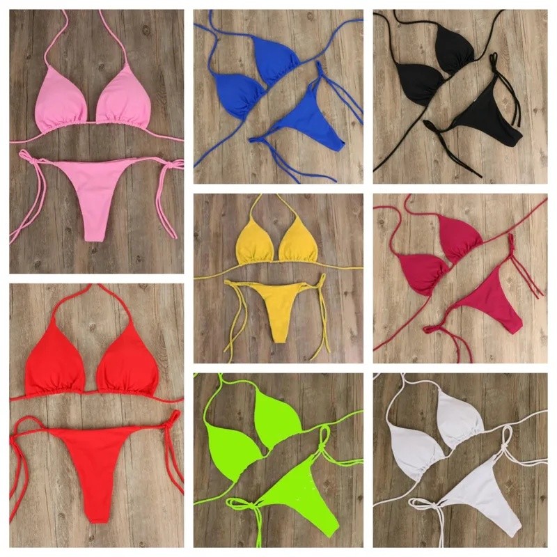 Solid color two piece swimwear bikini sets for women